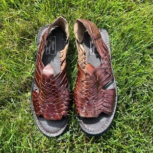 Vintage Huaraches D’Clasicos Handmade Mexican Leather Sandals Brown Boho Sz 10